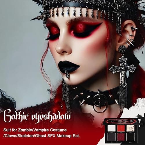 Afflano Red Black Eyeshadow Goth Makeup Palette, Vampire Blood Red Halloween Makeup Palette, Burgundy Dark Smokey Eye Shadow Palette Pigmented, Smoky Eyes Black Red Eyeshadow Costume Clown SFX Makeup thumbnail 4