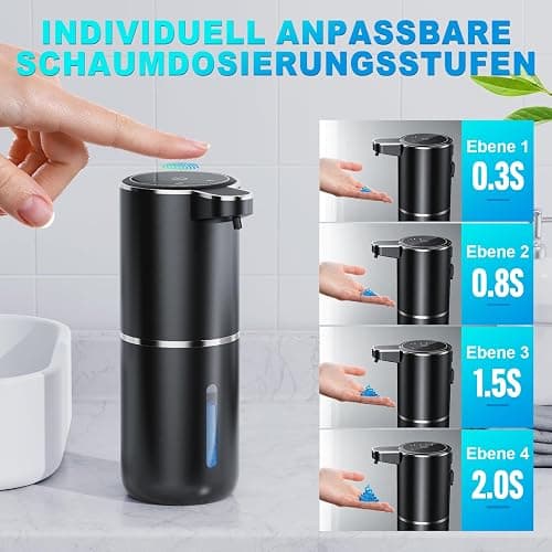 Amyzavls Seifenspender Automatisch,380ml Elektrischer Wandmontage Berührungsloser Automatische Seifenspender,USB wiederaufladbar mit Infrarot Bewegungssensor für Bad,Küche, Büro Schwarz thumbnail 5