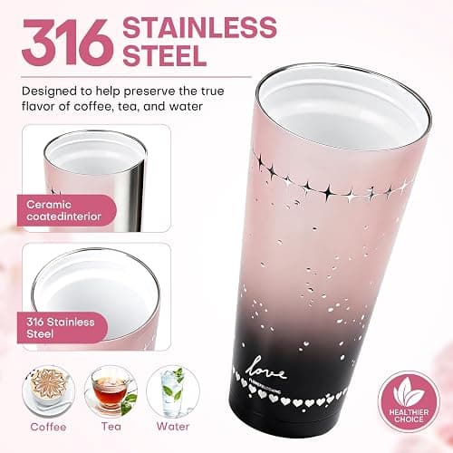 Rolitwils 18 oz Ceramic Lined Insulated Tumbler with Straw, Coffee Mug | Ceramic-lined coffee tumbler for clean coffee and tea taste; 316L stainless steel, 18 oz and straw lid for commuting. thumbnail 3