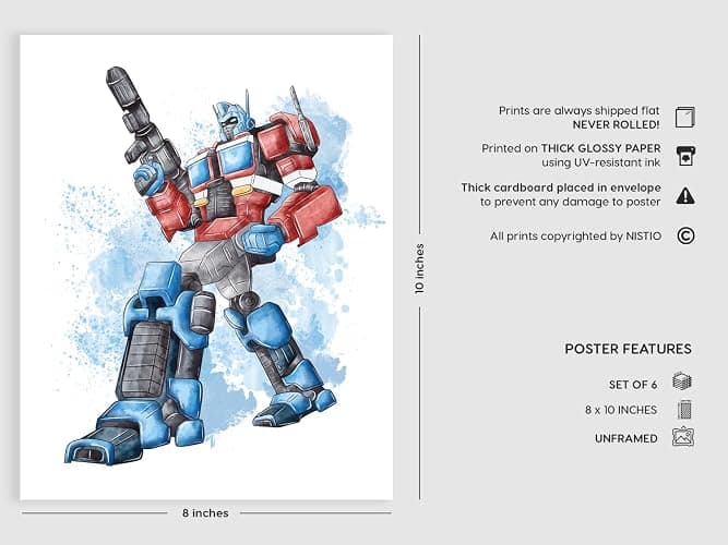 Nistio® Robots Posters for Boys Room Decor, Autobots Posters for Kids Bedroom, Robots Wall Art, Playroom Decor, Unframed Set of 6 (8x10) thumbnail 2