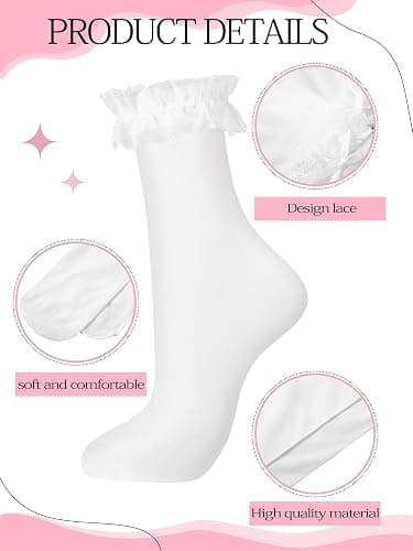 Fourluoo 6 Pairs Women Ruffle Socks Black White Lace Ankle Socks Cute Breathable Thin Cool Frilly Stocking for Girls Women thumbnail 5