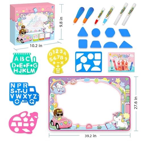 Water Doodle Mat- Kids Painting Writing Doodle Board Toy - Color Drawing Mat Bring Magic Pens Educational Toys for Age 3 4 5 6 7 8 9 10 Year Old Girls Boys Toddler Present thumbnail 3
