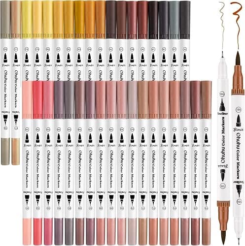 Ohuhu Skin Tone Markers 36 Colors: Dual Tip Brush and Fineliner Markers for Adult Coloring Water Based Art Skintone Marker Pens Set for Portrait Drawing Lettering Writing Calligraphy Journaling - Maui thumbnail 9