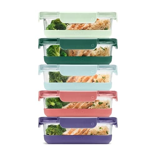 Ello Duraglass Refresh 3.4 Cup Meal Prep Sets 10Pc, 5 Pack Set- Glass Food Storage Container with Silicone Boot and Airtight BPA-Free Plastic Lids, Dishwasher, Microwave and Freezer Safe,Everest - Image 1