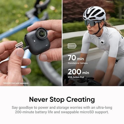 Insta360 GO Ultra Creator Bundle - Small 4K Vlogging Camera, Hands-Free, POV Cam, 1/1.28" Sensor, 53g Lightweight, 156° FOV, 200 Min Battery Life, Magnetic Wearable Action Camera for Sports, Vlog thumbnail 7