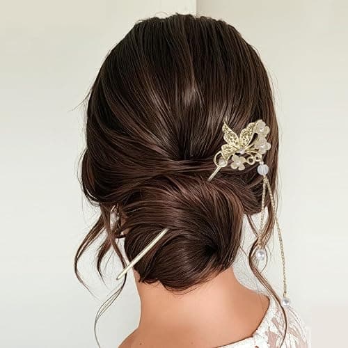 Chinese Hair Sticks, Gold Silver Japanese Hair Sticks with Butterfly Flower Design Pearl Tassels Pendants for Women (3 Gold&3 Silver) thumbnail 5