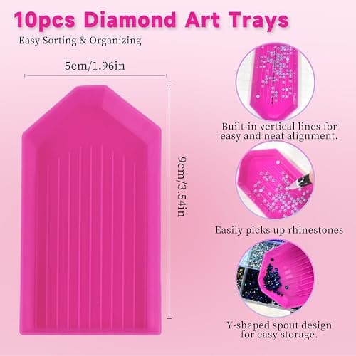 ESUOHYM 10 Pcs Wax Pencil for Bedazzling with 10 pcs Diamond Art Trays | High Adhesion Bedazzling Wax Pencil for Resin Gems, Trays for Sort Rhinestones, Rhinestone Picker Tools DIY Art Craft Pink thumbnail 5