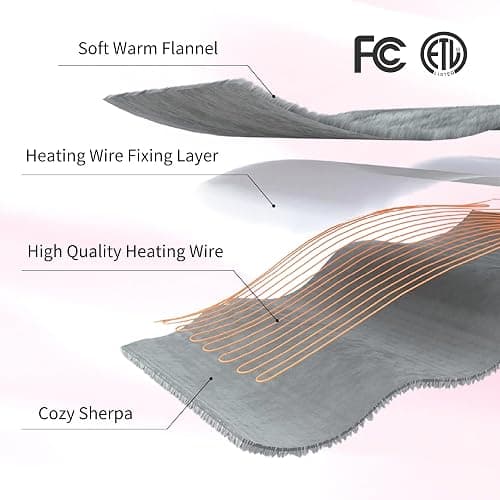 ESTINGO Heated Blanket Throw, Electric Throw Blanket with 5 Heating Levels & 4 Hours Auto Off, Soft Cozy Flannel Sherpa Electric Heated Blanket with ETL Certified for Office, 50"x60", Pale Pink thumbnail 6
