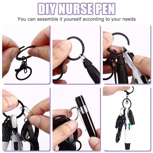 12 pcs Nurse Pen Set Two Colors Black Silver Include Permanent Marker Pen Pen Lights for Nurses Retractable Ballpoint Pen Nursing Keychain Clip Foldable Scissors LED Flashlight Keychain for Nurses thumbnail 5