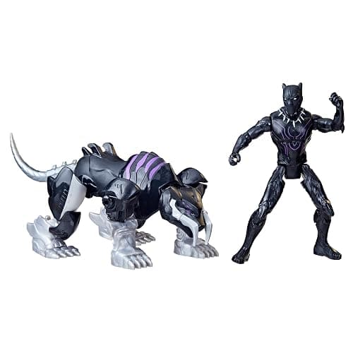 Marvel Mech Strike Mechasaurs, 4-Inch Black Panther with Sabre Claw Action Figures, Super Hero Toys for Kids Ages 4 and Up - Image 1