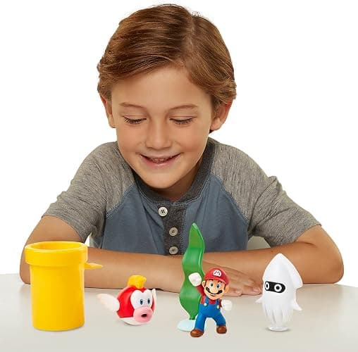 Nintendo Super Mario Underwater 2.5" Figure Diorama Play Set, Includes: Mario, Cheep-Cheep, Blooper, Mechanical Warp Pipe, Spinning Water Plant & Two Coins thumbnail 2