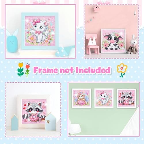 Diamond Art Kits for Kids, 4 Pieces Cartoon Animals Diamond Painting Kits for Adults Beginner, 5D Full Round Drill Gem Art Arts and Crafts for Kid Mosaic Kits for Gift Home Wall Decor Kids 6X6 inch thumbnail 5