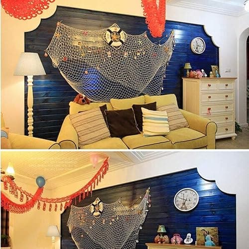 Rosoz Nature Fish Net Wall Decoration with Shells, Ocean Themed Wall Hangings Fishing Net Party Decor for Pirate Party,Wedding,Photographing Decoration thumbnail 7