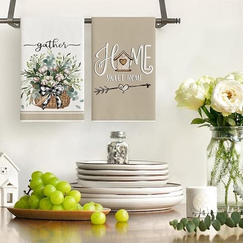 Artoid Mode Eucalyptus Truck Flowers Basket Spring Kitchen Towels Dish Towels, 18x26 Inch Farmhouse Decoration Hand Towels Set of 4 thumbnail 2