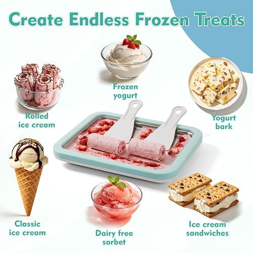 Premium Rolled Ice Cream Maker Kit w/Lid. Recipe Book, Stainless Steel Ice Cream Tray, 2 Spatulas,& Gift Ready Box. Homemade Ice Cream Maker. Instant Ice Cream Roller Maker (Mint Green) thumbnail 4