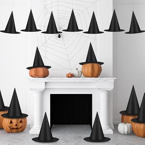 Luces 12 PCS Witch Hats, Thickened Hanging Witches Hats Halloween Decor | Black Witch Hat with 164 FT Rope Wizard Decor to Hang from Ceiling, Halloween Decorations Witch Costume Accessory thumbnail 6