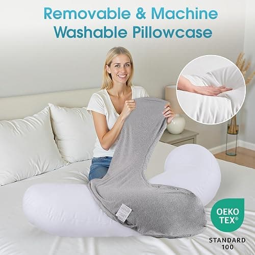 TranquilRelax Body Pillow, Long Pillow, Memory Foam Body Pillow, C-Shaped Side Sleep Pillow, Machine Washable Pillowcase, 47”×10” thumbnail 7