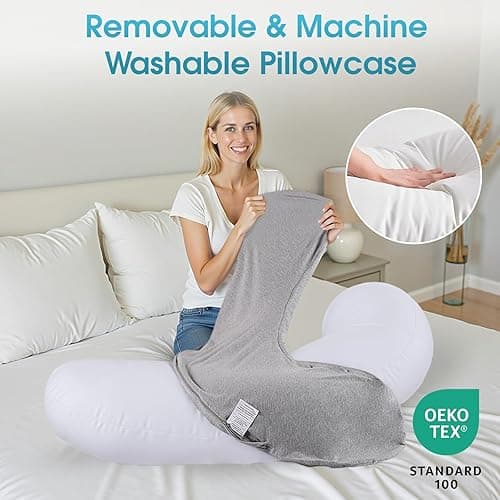 TranquilRelax Body Pillow, Long Pillow, Memory Foam Body Pillow, C-Shaped Side Sleep Pillow, Machine Washable Pillowcase, 47”×10” thumbnail 8