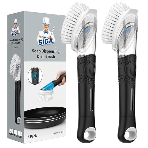 MR.SIGA Soap Dispensing Dish Brush, Kitchen Brush for Pot Pan Sink Cleaning, Black, Pack of 2 - Image 1