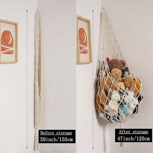 Amdermi Stuffed Animal Hammock Corner, Boho Macrame Plush Toy Storage Net for Wall, Hanging Stuffed Animal Holder for Nursery, Playroom, Kids Room, Cream thumbnail 9