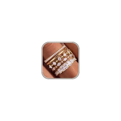 PATISORNA 14K Gold Filled Stackable Rings for Women Non Tarnish - Dainty Cubic Zirconia Wedding Bands Ring Set Minimalist Trendy Statement Engagement Promise Thumb Rings Stacking Size 5-10 - Image 1