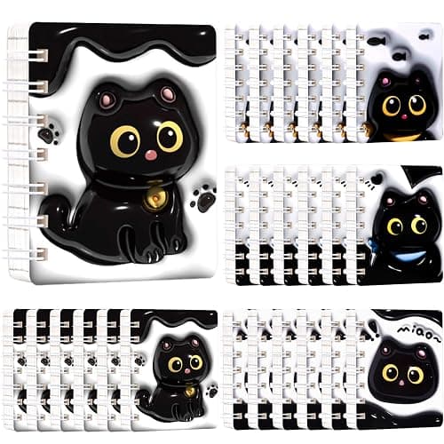 Mangpung 24 Packs Cute Black Cat Mini Notebooks Kawaii Portable Pocket Notebook for Black Cat Birthday Party and Office Party Favors College Ruled Pages - Image 1