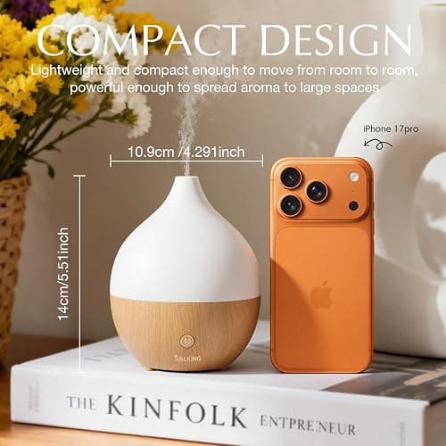 SALKING Essential Oil Diffuser, 100ml Small Aromatherapy Diffuser with Auto Shut-Off Function, Ultrasonic Diffusers for Essential Oils, Cool Mist Humidifier with Warm White Lights, for Office Home thumbnail 2