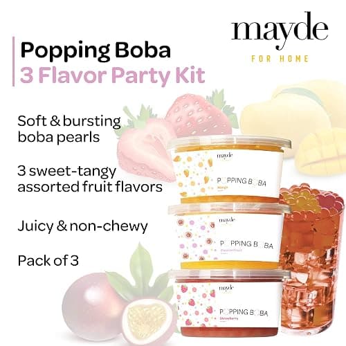 Mayde Popping Boba Pearls, Strawberry, Mango, Passion Fruit, 490g, 3 Pack | Bursting Balls Party Kit thumbnail 2