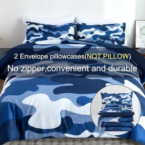 Meeting Story Camouflage Bedding Set, Colorful Pattern Style Comforter Set, 3 PCS One Comforter Two Pillowcases, All Season Bedspread for Teens Adults, Navy, Twin thumbnail 3