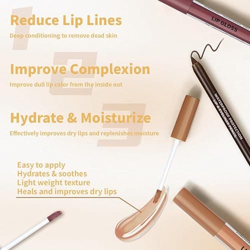 HOSAILY 2 Colors Nourishing Lip Gloss Hydration Non-Sticky Plumping Lip Kit for Women, Natural Nude Tinted Lip Glow Oil Moisturizing Lightweight Long Wear Shiny Liquid Lipstick with Lip Liner Combo thumbnail 3