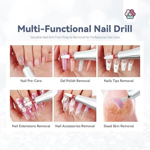 SAVILAND Professionl Nail Drill Kit: Diamond Shiny | 35000RPM Electric Nail Drill Machine | Professional Drill Bits Drill Nail File Buffer Dust Brush Expert Salon Use Manicure Pedicure - Glitter thumbnail 7