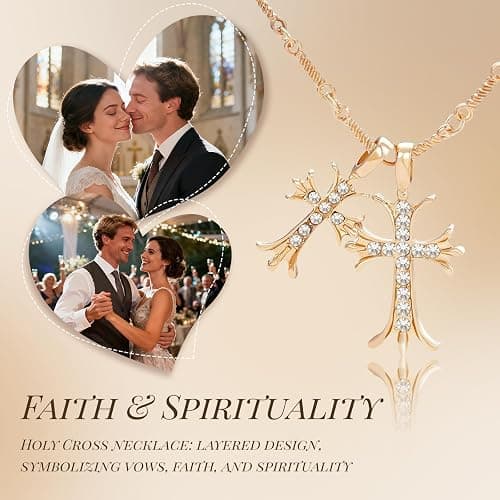 Tikaiui Cross Necklace 14K Gold Plated Double Cross Pendant Necklace Dainty Diamond Cross Charm Link Chain Choker Delicate Faith Jewelry Religious Gifts for Women or Friends thumbnail 7
