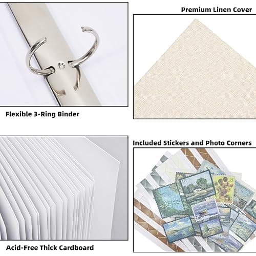 Vienrose Photo Album Scrapbook, 3 Ring 12" x 12" Linen Cover Kraft Paper Memory Book with 50 Sheets 100 Pages, Scrapbook Set for Wedding, Anniversary, Family, Travel, Beige thumbnail 5