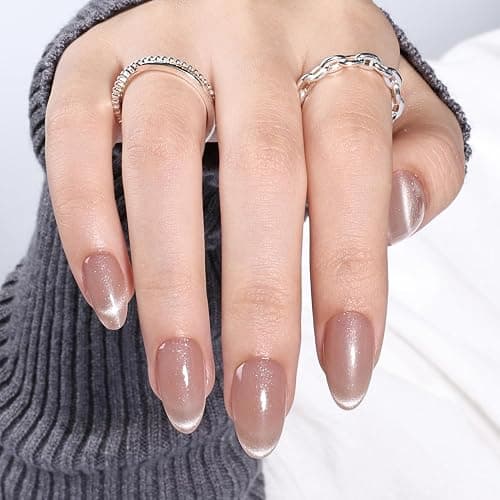 WiniBeauty Cat Eye French Tip Press On Nails - Nude Short Almond Fake Nails | Nude Cateye Press On Nails Reusable Stick On Nails in 16 Sizes, 32pcs False Nail Kit for Women & Girls thumbnail 6