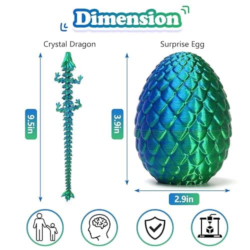 3D Printed Dragon with Surprise Egg,Surprise Dinosaur Eggs Fidget Toys for Kids, Birthdays, Halloween Christmas Decorations Gifts Indoor Outdoor for Girls Boys (Green) thumbnail 3