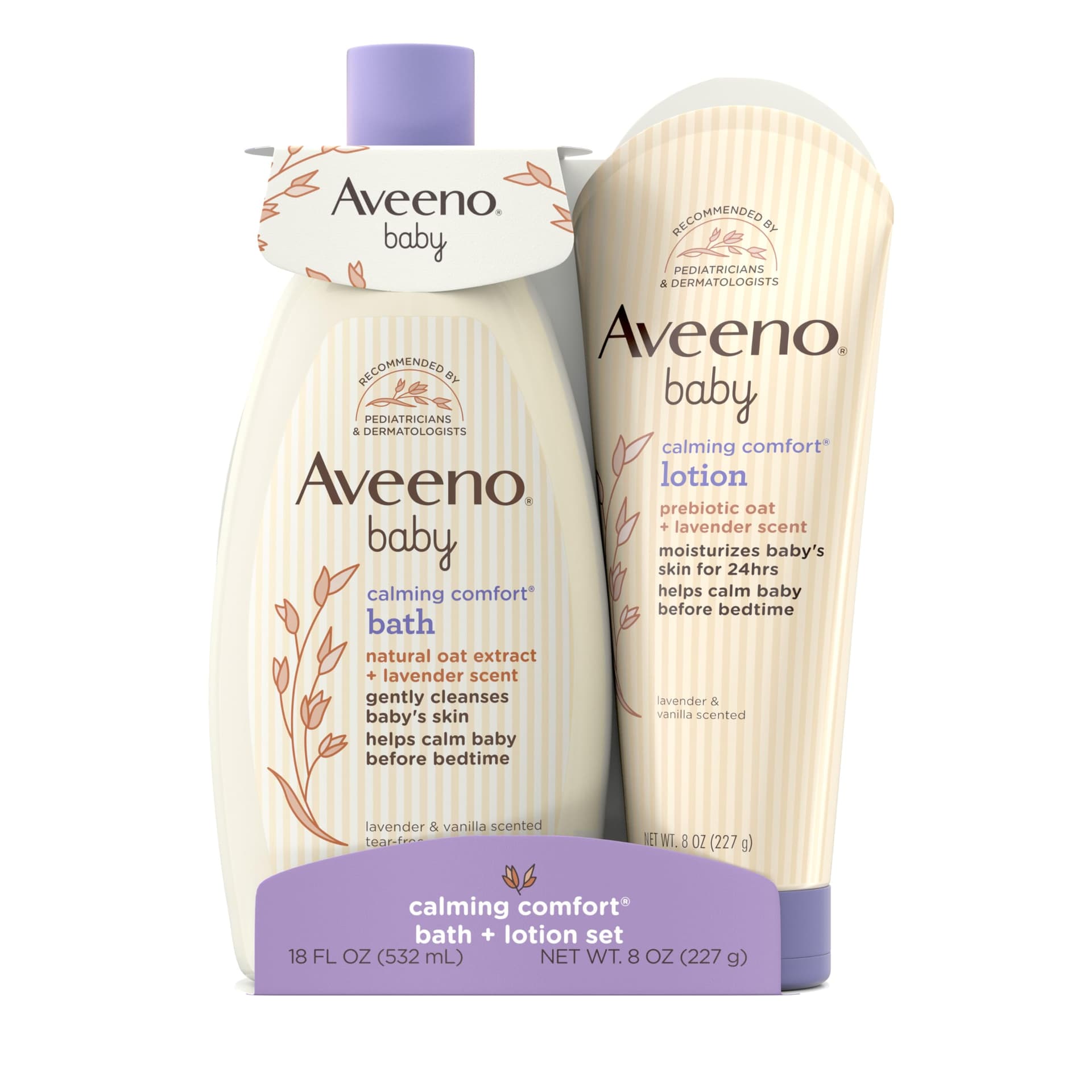 Aveeno Baby Calming Comfort Bath + Lotion Set, Baby Skin Care Products, 2 Items - Image 1