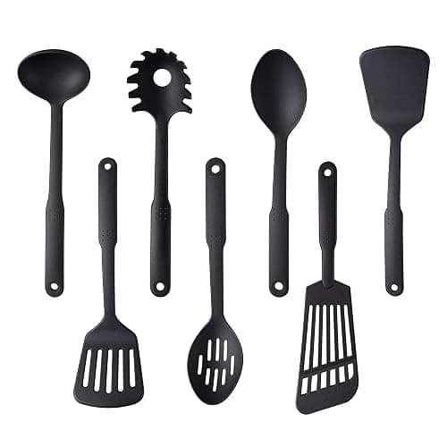 TJ POP Kitchen Utensils Set, 7PCS Cooking Utensils Set 410F° Heat Resistant & Non-stick Food Nylon Kitchen Gadgets Accessories For Cookware, BPA Free Kitchen Tools Gift (Black) - Image 1