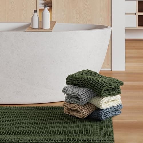 AMOAMI Waffle Bath-Mat, Absorbent Bath Mats for Bathroom Non Slip, Machine Washable Bathroom Rugs with Tassels Ultra Soft Boho Bath Rugs for Floor 24"x36" Dark Green thumbnail 7