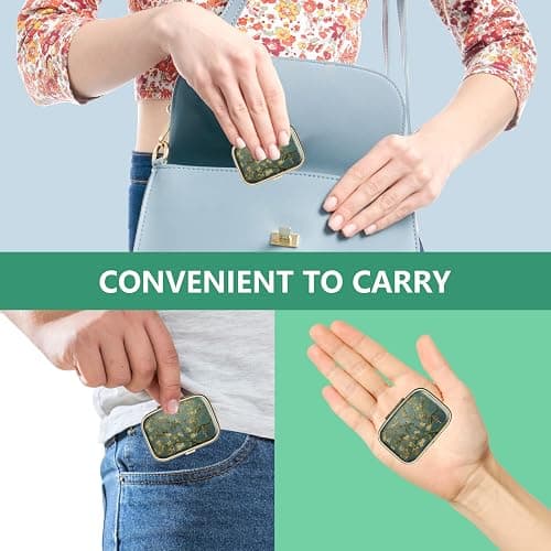 Pill Case Pill Box with Mirror Retro 2 Compartment Small Pill Case for Purse or Pocket Bronze Rectangular Pill Box or Vitamins, Fish Oil, Supplements, Pill Containe Travel Gifts（Retro Pink Floral） thumbnail 6
