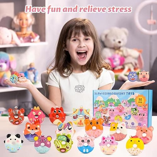 GOLDGE 32 Pcs Squishy Donut Keychains (Not Attached) - Colorful Party Favors, Goodie Bag, Pinata Stuffers, Classroom, Carnival Prizes, Treasure Box Toys for Kids (32 Pcs Squishy Donut Keychains) thumbnail 2