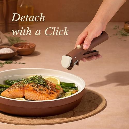 CAROTE 22Pcs Ceramic Cookware Set, Pots and Pans Set Non Stick Removable Handles, Non Toxic Cookware Oven/Dishwasher Safe, Induction Cookware, Gift Set, NonStick Cookware Set with Kitchen Essentials thumbnail 4