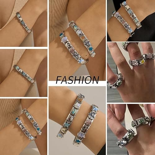 LCSDDWAS 12pcs Handmade Diy Italian Module Charm With Ocean Shell Series berry Series Bracelet For Women Men Stainless Steel Italian Bracelet Jewelry Gifts (Starfish style), Large, silver thumbnail 5