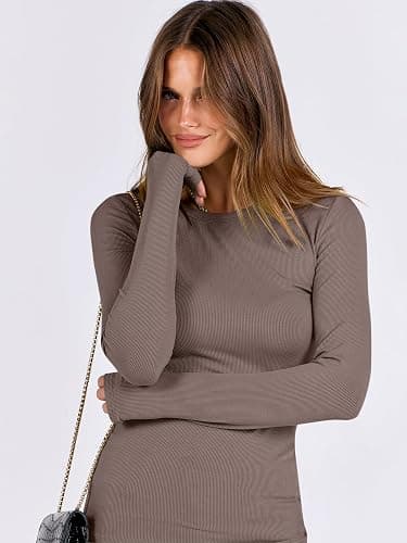ANRABESS Women Long Sleeve Shirts Rib Knit Slim Fit Tops Basic Tee 2025 Fall Outfits Casual T-Shirt Underscrubs Layer Clothes thumbnail 6