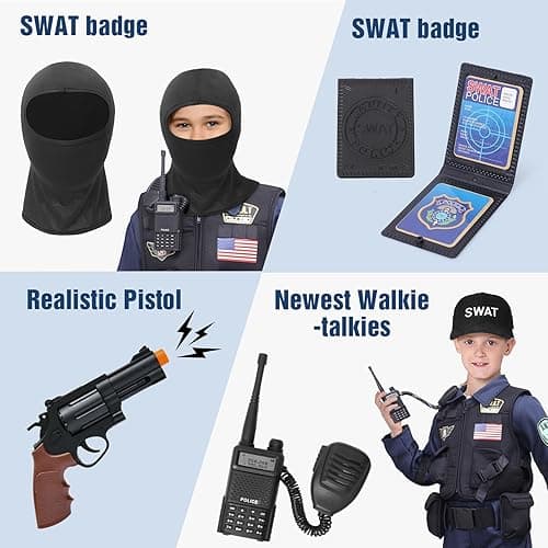 Latocos 15 PCS SWAT Police Officer Costume for Kids with Vest Accessories Cop Dress Up Role Play Set for Halloween Cosplay - 5-7 thumbnail 5