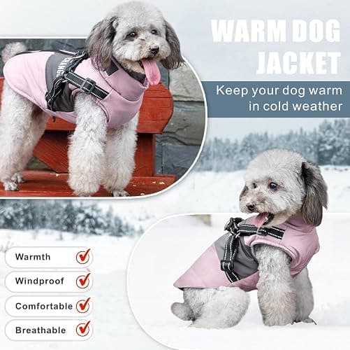 Oslueidy Vestes d'hiver pour Chiens, Manteaux Chauds pour Chiens Vêtements réfléchissants pour Chien Gilet imperméable pour Chiot avec Harnais pour Chiens de Petite et Moyenne Taille thumbnail 4