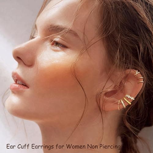 Ear Cuff Earrings for Women Non Piercing 14K Gold/Sterling Silver Plated Hoop Cuffs Non Pierced Fake Earring Dainty Faux Earrings Hypoallergenic Cartilage Ear Clips Jewelry thumbnail 2