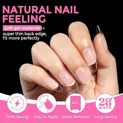UNA GELLA Almond Nail Tips, 216pcs Pointed Almond Gel Nail Tips Pre-shape Half Matte Full Cover Clear Acrylic Soft Gel Fake Nails for Nail Extension Nail Art 12 Sizes thumbnail 3