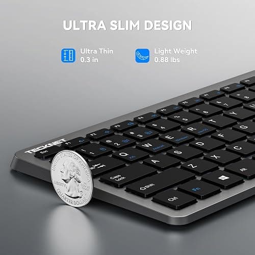 TECKNET Wireless Bluetooth Keyboard Rechargeable - Ultra Slim 2.4G+BT Keyboard with Number Pad, Low Profile Compact Silent Keyboards for Laptop, Computer, PC, Tablet, Multi Devices Easy Switch thumbnail 2