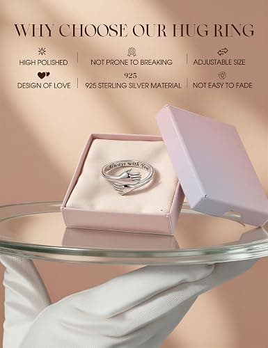 YADOCA 925 Sterling Silver Hug Ring for Women Girls Daughter Granddaughter | Adjustable Hope Love Heaven Promise Friendship Rings Birthday Gifts for Mom Wife Sister Things Teen Girl Gifts Trendy Stuff thumbnail 7