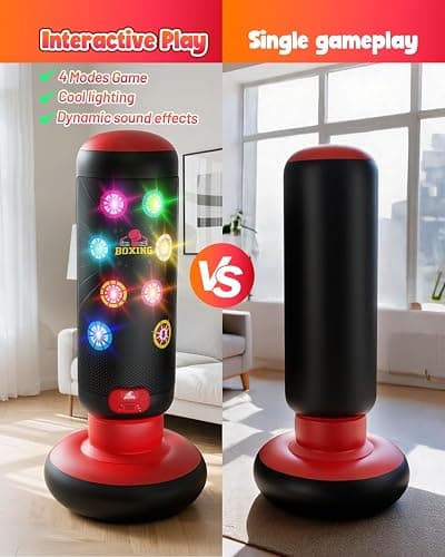 HopeRock Punching Bag for Kids, Boxing Set with Scoring, Light, Music, 4 Game Modes, Inflatable Boxing Bag with Gloves, Birthday Gifts Toys for 4-8-12 Years Old Boys thumbnail 7